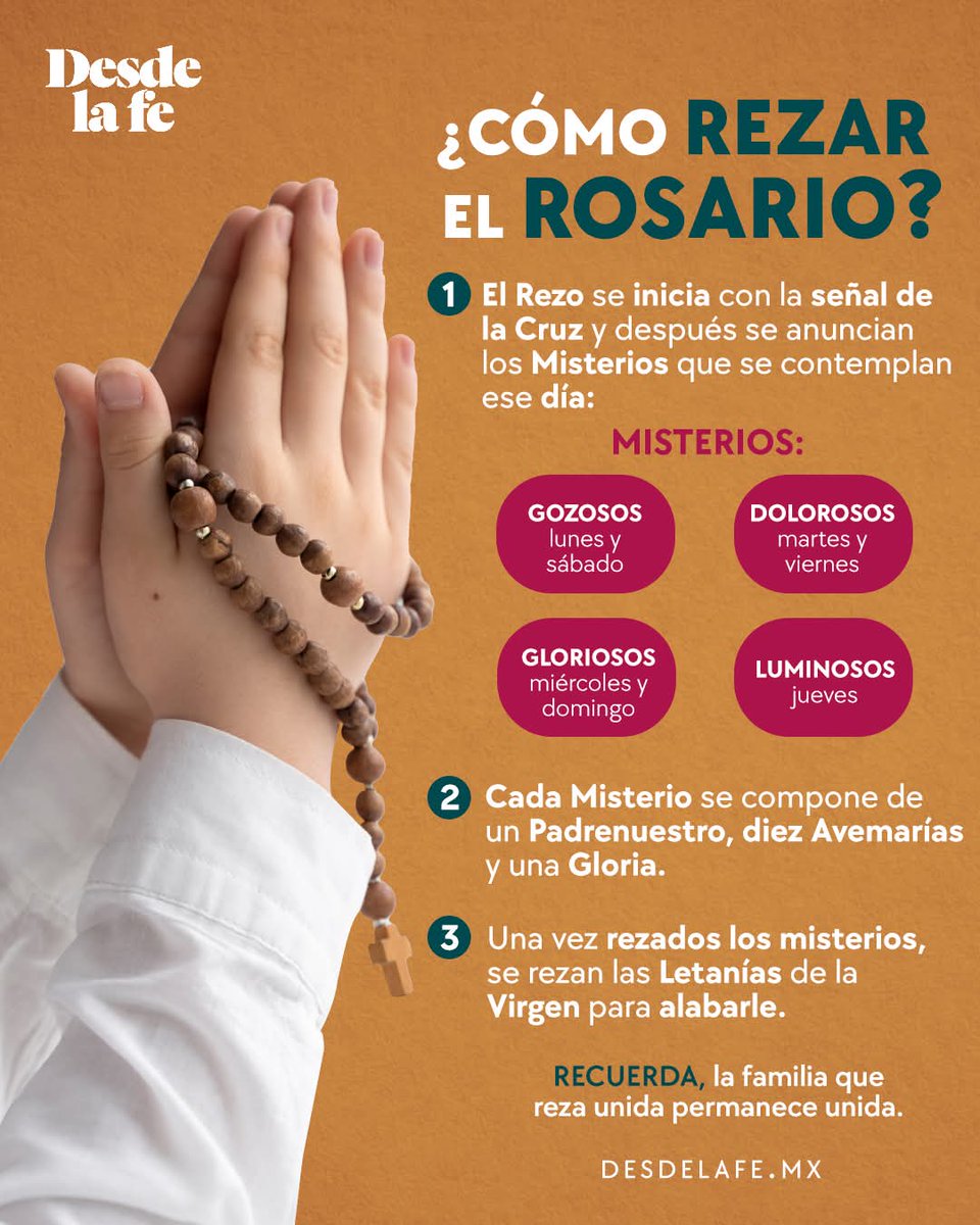 DesdeLaFeMx's tweet photo. ¿Sabías que el Rosario es como un GPS espiritual? 🙏 Te guía, te da paz y te conecta con Dios y la Virgen María en cada misterio. 💙 Haz del Rosario tu arma secreta para enfrentar cada día. ¡Empieza hoy! 🙌 https://t.co/w9rdImRjSK