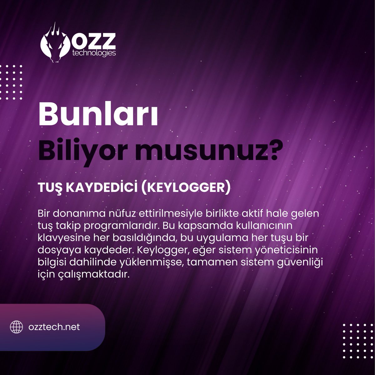 OzzTechIT's tweet photo. ❓ Bunları Biliyor musunuz?

🌐 Tuş Kaydedici (KEYLOGGER): Bir donanıma nüfuz ettirilmesiyle birlikte aktif hale gelen tuş takip programlarıdır. https://t.co/1ztBJX4iK3