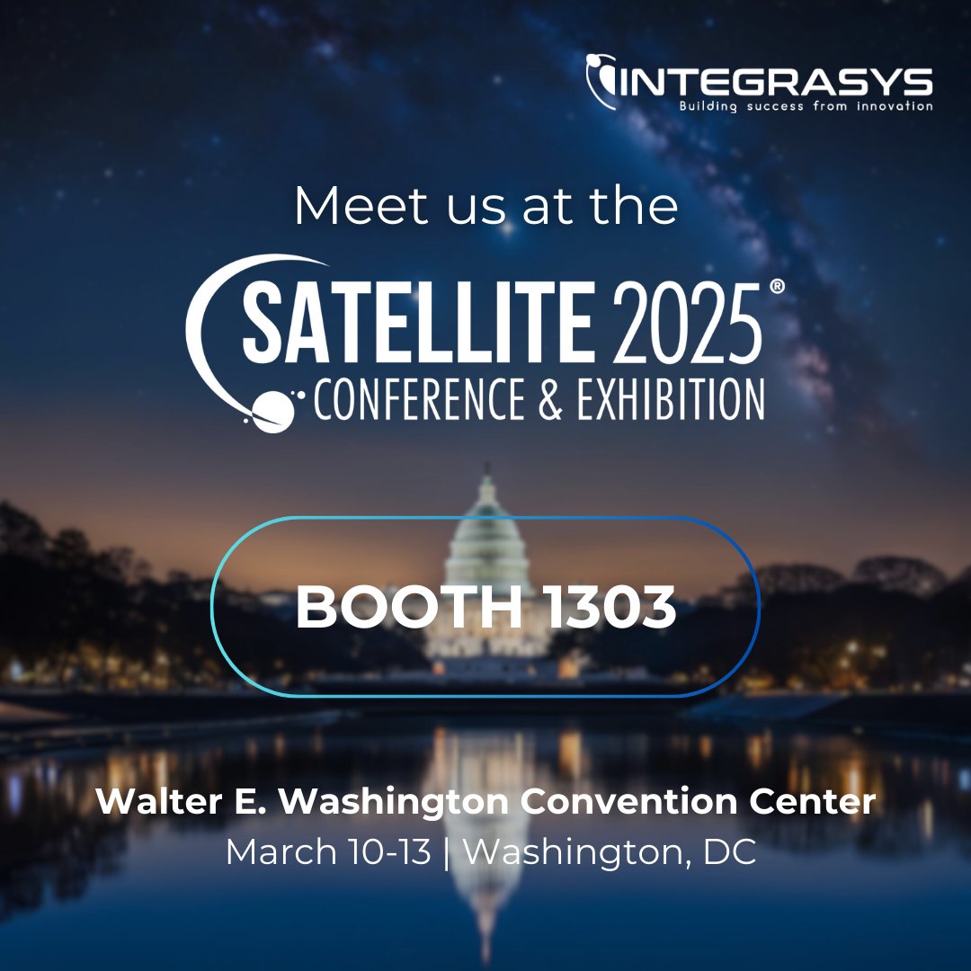 IntegrasysSA's tweet photo. 🚀 Save the Date!
Integrasys will be at the 2025 @SATELLITEDC in Washington DC
📅 March 10-13
📍 Booth 1303
Join our team and discover cutting-edge tech shaping the future of space. Stay tuned for more info! 🙌🏼
#SATELLITE2025 #SpaceInnovation #INTEGRASYS https://t.co/44qPvFDOfl