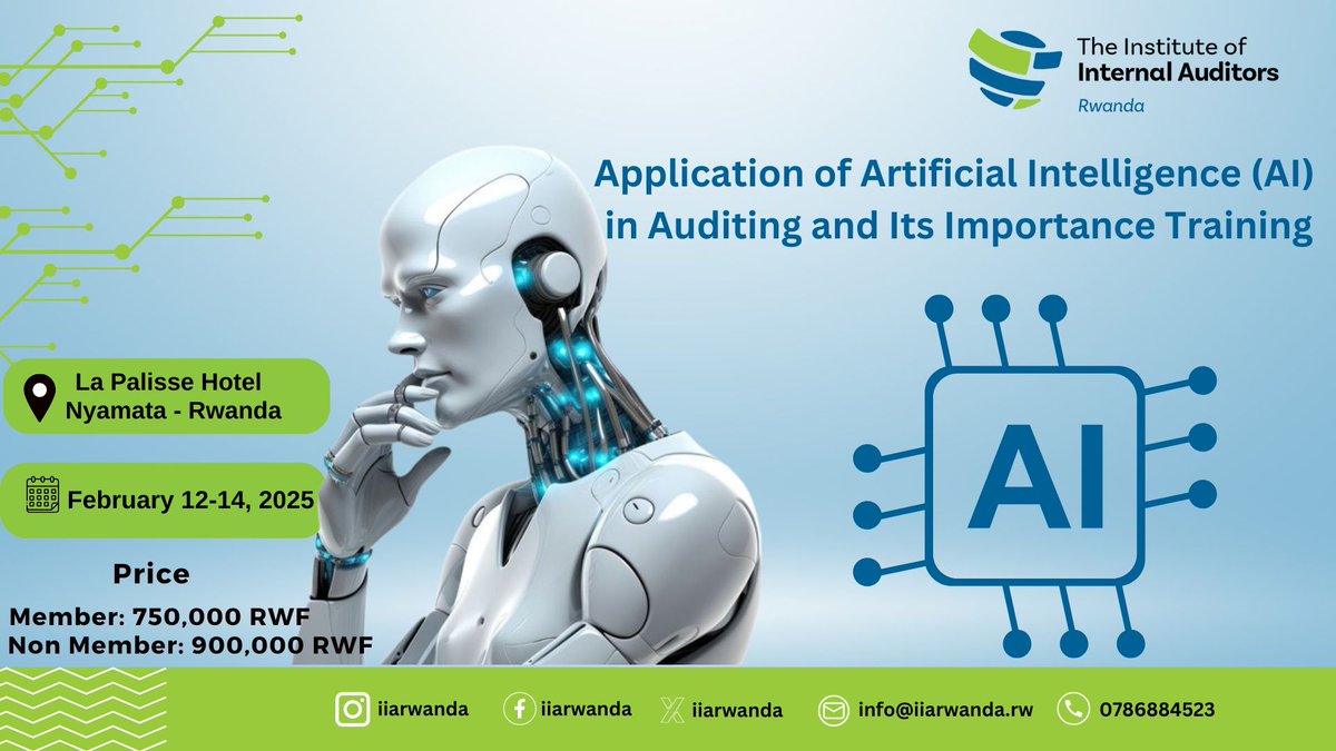 Unlock the Future of Internal Auditing!  Join us for a cutting-edge training on Artificial Intelligence in Internal Auditing. Don't miss out! To register for the training book through tinyurl.com/application-ai…