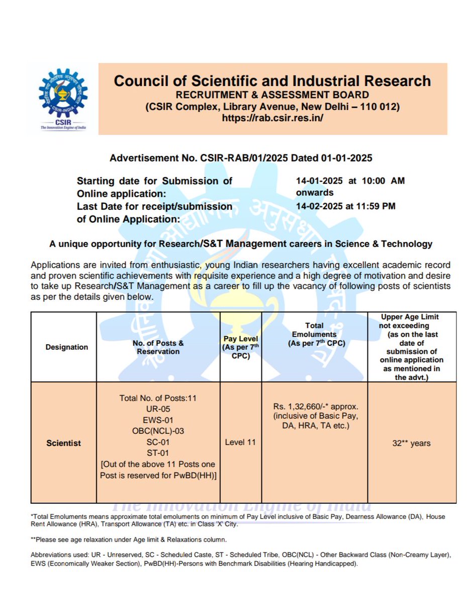 GreaThings91's tweet image. #csir #clri #GreaThings #recruitment #scientist #employmentnews #jobopportunity