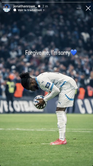 Jonathan Rowe sur Instagram :  

"Pardonnez-moi, je suis désolé 💙"