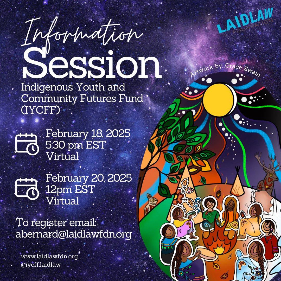 laidlawfdn's tweet photo. Laidlaw is accepting applications for Indigenous youth-led projects!   Indigenous youth can receive up to $30,000 📢 Want to learn more?
Sign up for one of our virtual information sessions happening:
🗓️ Tuesday, Feb 18 @ 5:30 PM EST
🗓️ Thursday, Feb 20 @ 12PM EST https://t.co/n87lvtuT6p
