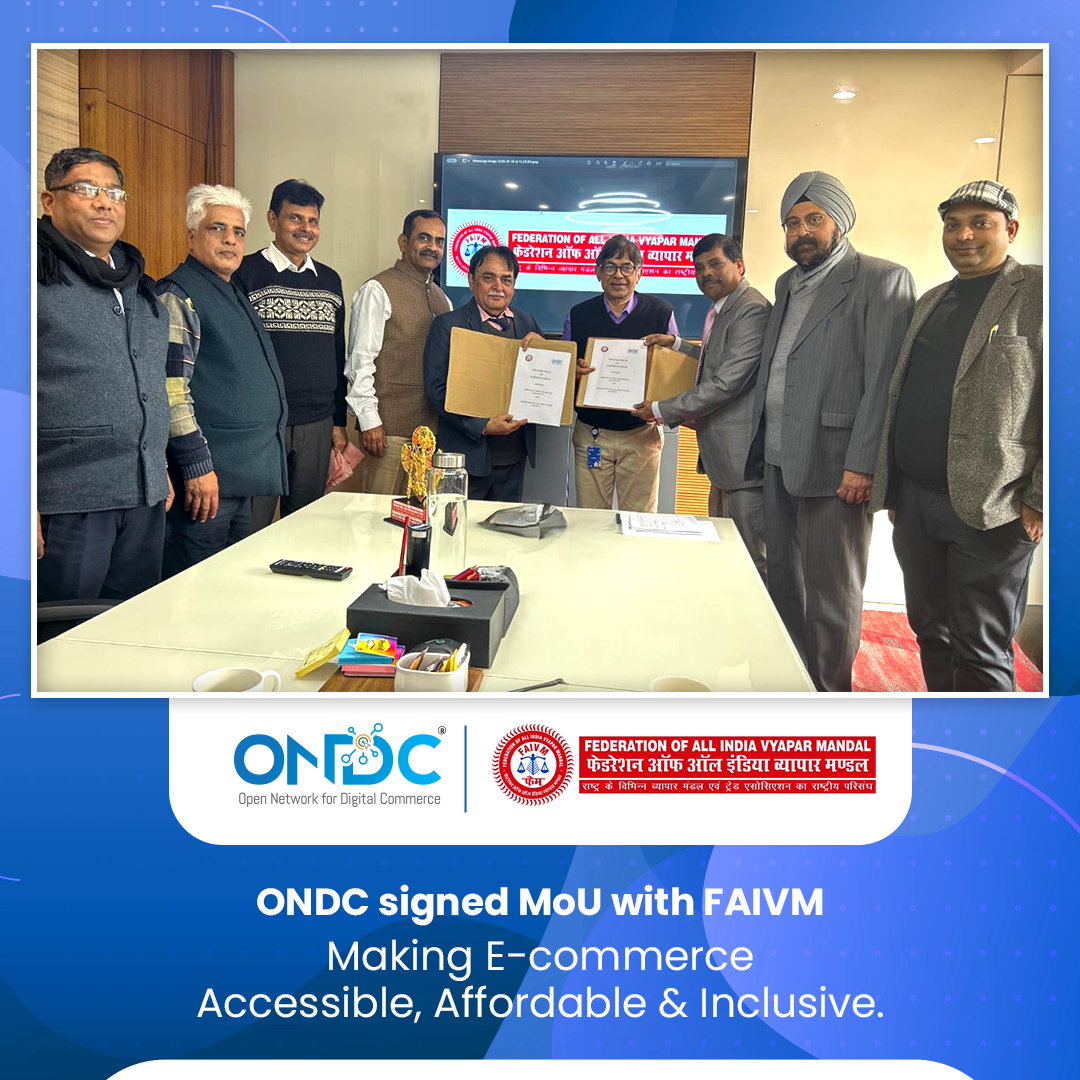 🌐 ONDC x FAIVM: Empowering India’s Traders for a Digital Future

We’re excited to announce a strategic partnership between ONDC and Federal of all India vypar mandal (<a href="/FederationOfVM/">Federation of All India Vyapar Mandal</a>) to bring over 2 million traders across 18 states into the digital commerce ecosystem. By making