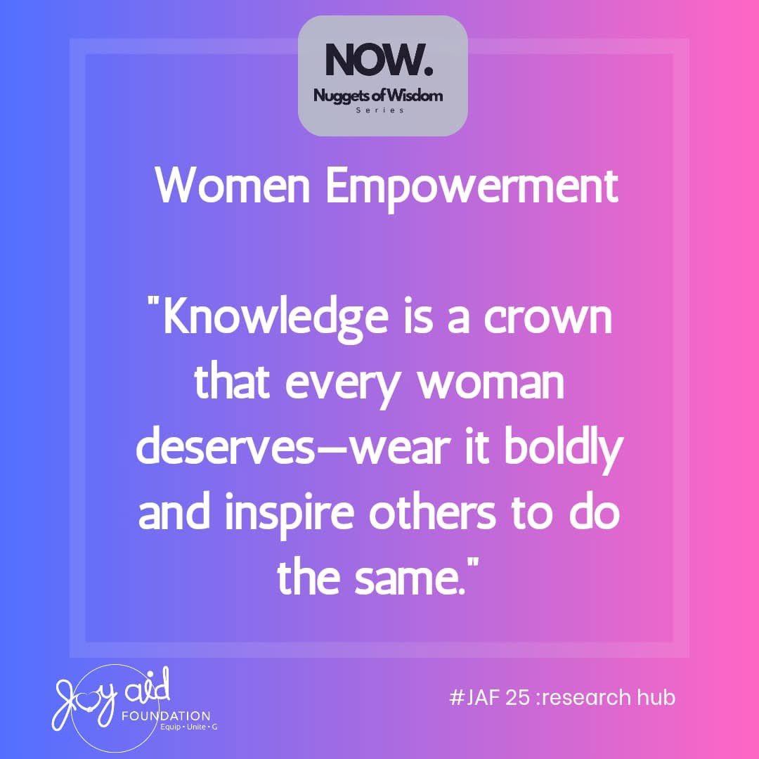 JoyAidFoundn's tweet photo. Every Woman needs the knowledge to inspire others to do same.

#NOWseries #WomenEmpowermentDigest #Jaf25 https://t.co/C0efBHMrbE