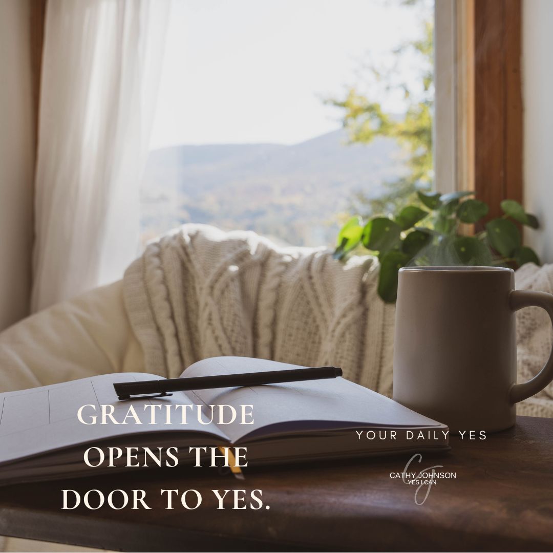 CathyAlessandra's tweet photo. Gratitude opens the door to YES. 💫 What are you grateful for today - just one tiny thing? Gratitude attracts abundance. #yourdailyyes https://t.co/Lk6xOqM86q