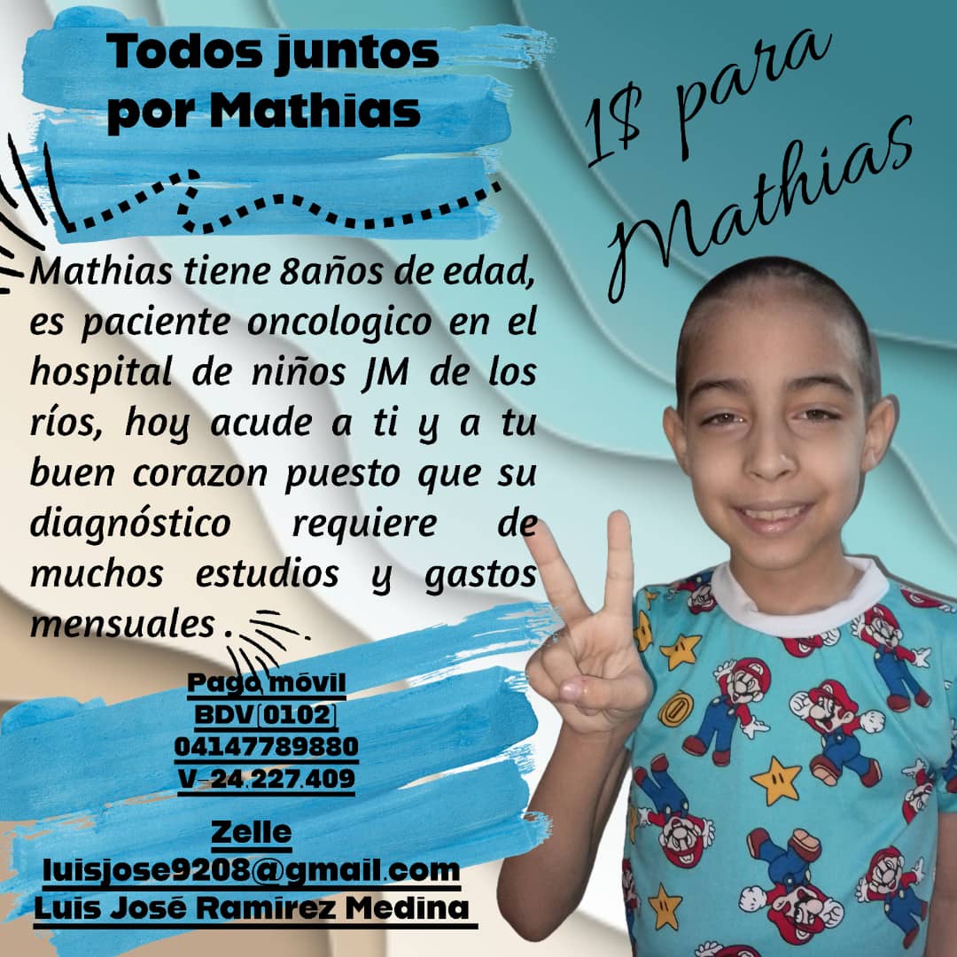 #ServicioPublico | ¡TODOS JUNTOS POR MATHIAS!

Hoy un paciente oncológico de 8 años en el hospital JM de los Ríos necesita de nuestra ayuda.

Gracias por compartir 🤞🏻