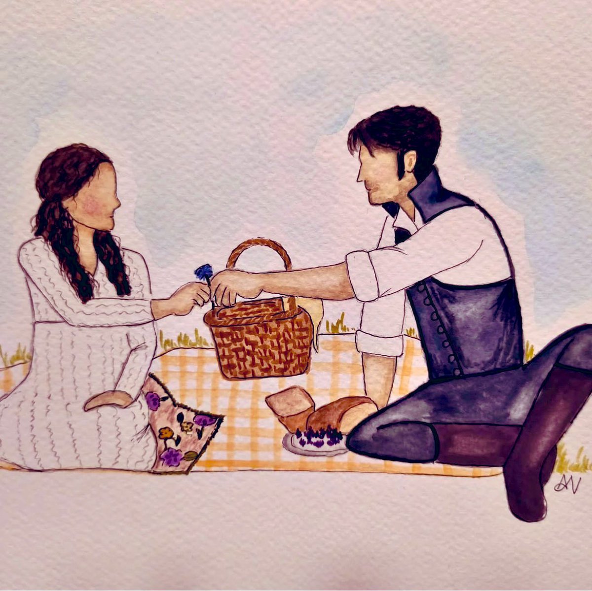 My sister commissioned this #Sanditon #Heybourne painting as a gift for me. The artist is my talented cousin “paintsbyannie” on Instagram! I love it so much! 👒💙🎩