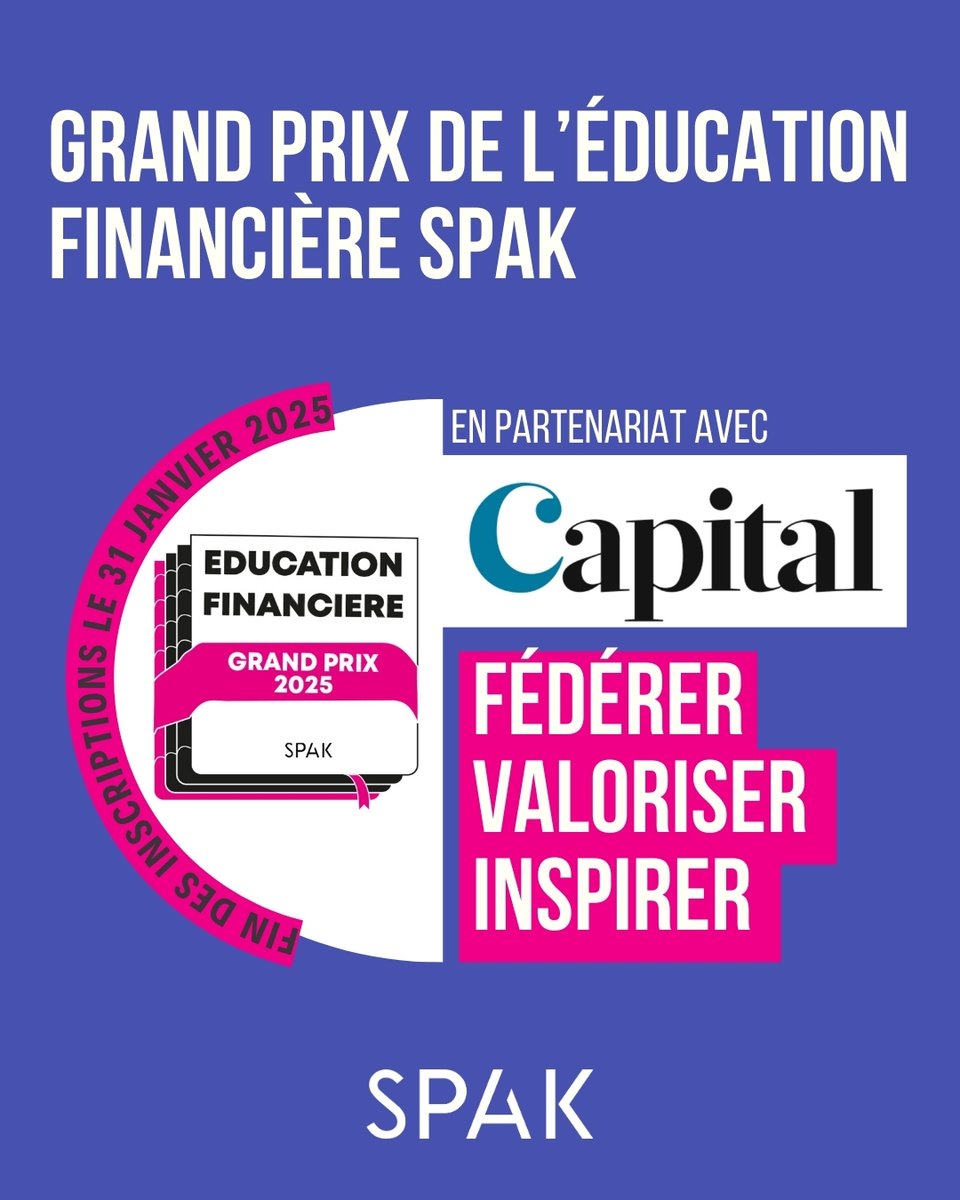 L’éducation financière : un levier essentiel pour une société plus juste et inclusive !

👉 Vous souhaitez candidater ou devenir partenaire ? Découvrez le Grand Prix ici :
spak.fr/grand-prix-de-…

#ÉducationFinancière #InclusionFinancière #GrandPrixÉducationFinancière