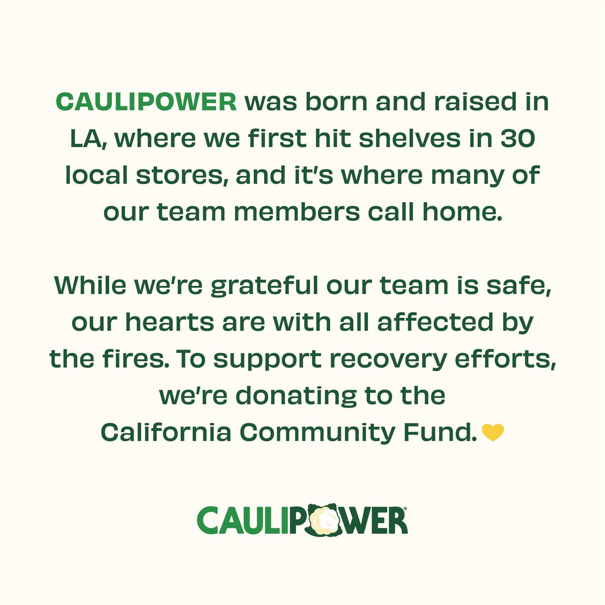 CAULIPOWER's tweet photo. Our hearts are with Los Angeles https://t.co/DUOXPxan9T
