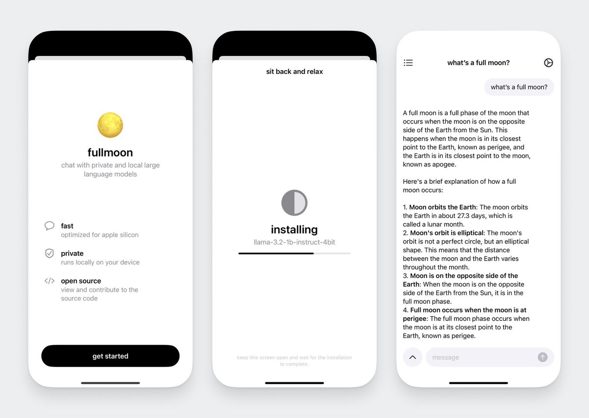 gryhkn's tweet image. adamlar apple&apos;da native llm çalıştıran uygulama geliştirmişler. hem macos hem de ios&apos;ta çalışabiliyor ve tamamen ücretsiz. şimdilik mobil uygulamadan llama 3.2 modellerini indirip kullanabiliyorsunuz.

üstelik uygulama kodlarını da open-source yapmışlar.

şimdilik şu modeller…