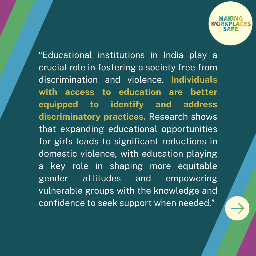 FoundationMf's tweet photo. Are educational campuses in India truly safe for all? According to the University Grants Commission’s 2015 regulations, every educational campus in the country must provide a gender-just and safe environment for all.
#MarthaFarrellFoundation #MakingWorkplacesSafe https://t.co/6GhnjaV1jd