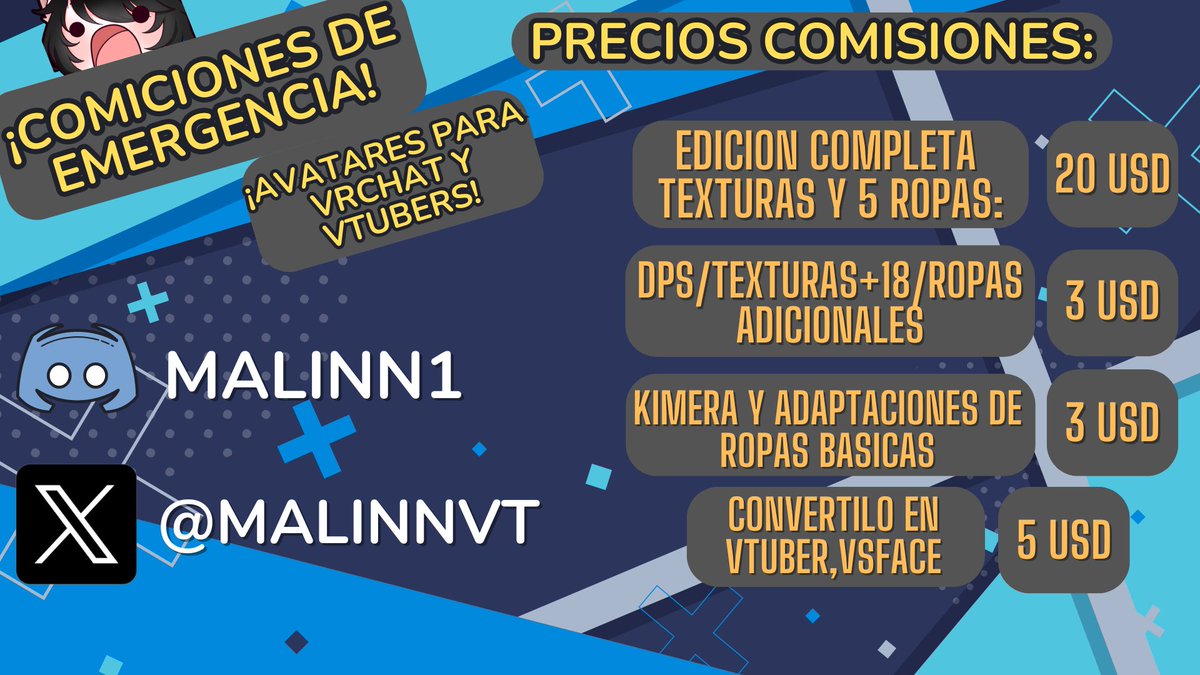Chicos si alguno está interesado abri comisiones de emergencia de avatares de vrchat y para vtuber