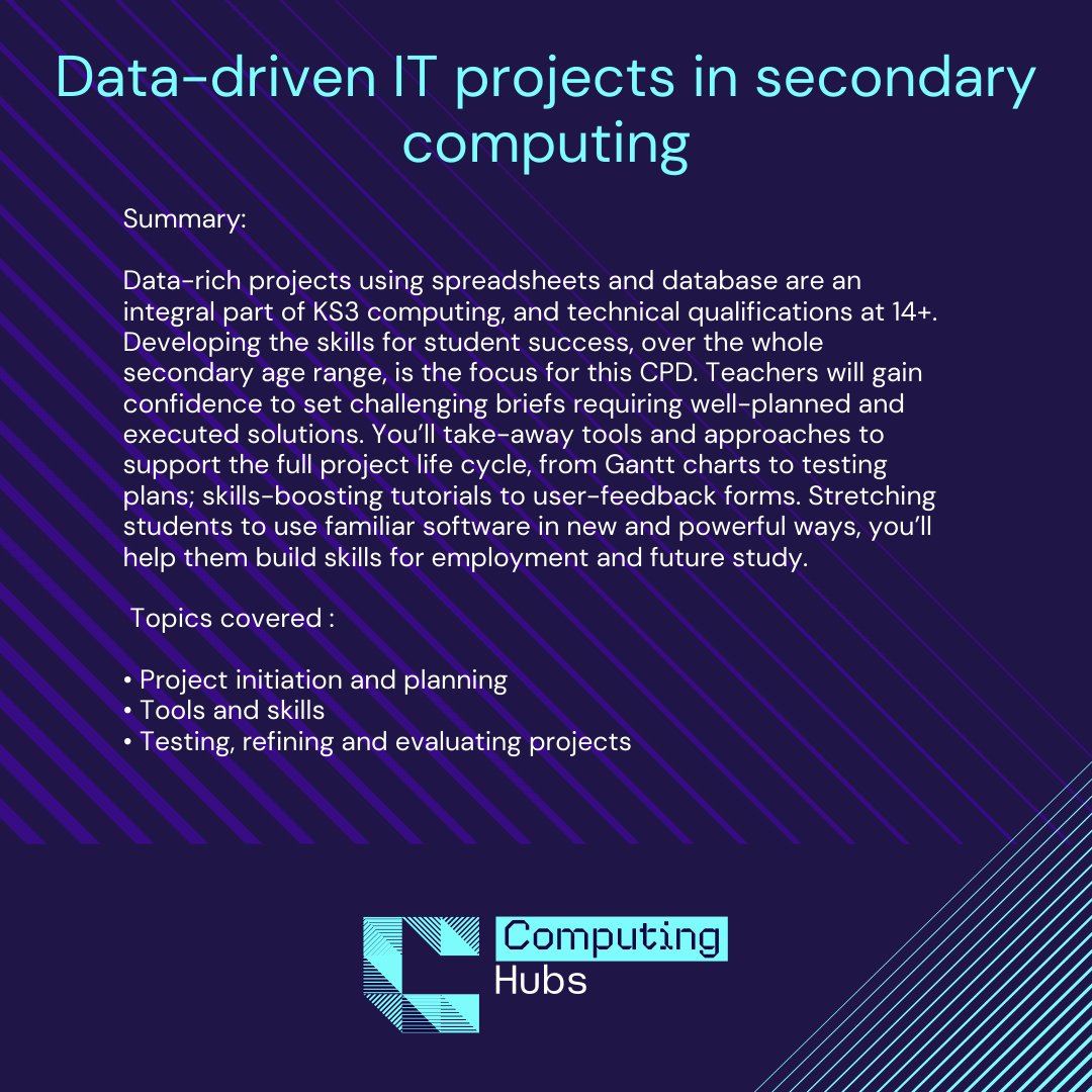 Teach Computing North Yorks (@comphubyorks) on Twitter photo 👋Do you teach #secondary #computing?
Join our experienced PDL <a href="/DavidBatty/">David Batty</a> for a live remote session of "Data-driven IT projects in secondary computing"
📅27/01/25 👉 bit.ly/4icna2G
📅28/02/25 👉bit.ly/411NSVs
📅26/03/25 👉bit.ly/3Zrdfi7 👋Do you teach #secondary #computing?
Join our experienced PDL <a href="/DavidBatty/">David Batty</a> for a live remote session of "Data-driven IT projects in secondary computing"
📅27/01/25 👉 bit.ly/4icna2G
📅28/02/25 👉bit.ly/411NSVs
📅26/03/25 👉bit.ly/3Zrdfi7