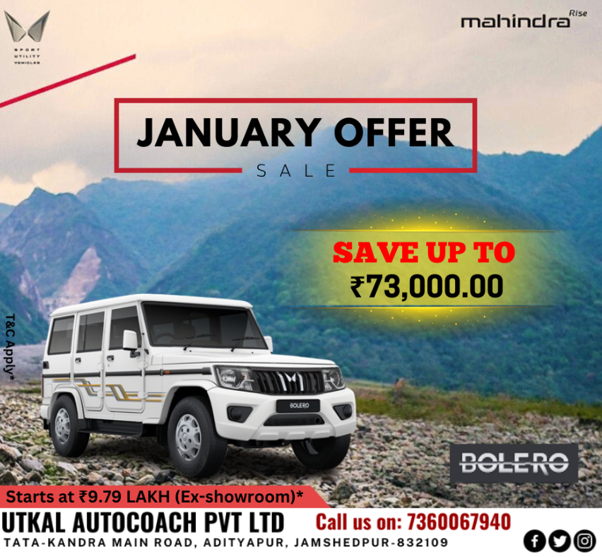 UTKAL_AUTOCOACH's tweet image. January Offer!
Drive home the rugged and reliable Mahindra Bolero with savings of up to ₹73,000*
Starting at just ₹9.79 Lakh (Ex-showroom)*
Visit us at: Utkal Mahindra Showroom,
Call now: 7360067940

#MahindraBolero #JanuaryOffer #BoleroDeal #MahindraRise #ToughSUV