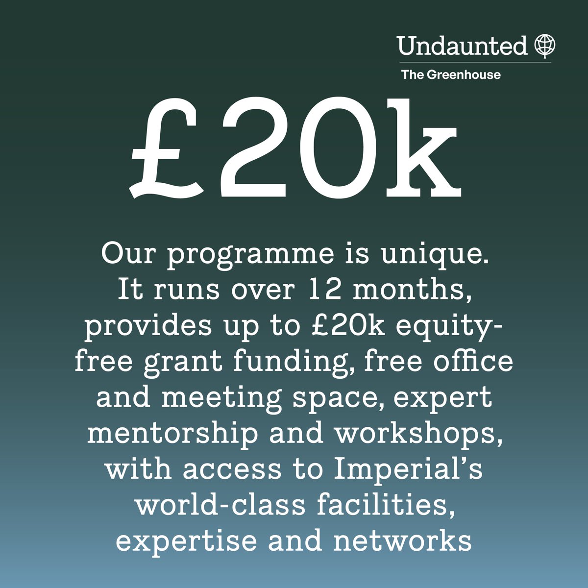 Undaunted: Tackling climate change with innovation (@undaunted_hq) on Twitter photo 🫵 You’re an early-stage climate startup looking for support to grow your business & tackle climate breakdown - why apply to The Greenhouse accelerator <a href="/imperialcollege/">Imperial College London</a>?
In the face of climate change, #WeAreUndaunted. Apply now & share: undaunted-hq.org/programmes/the…
<a href="/ImperialSpark/">Imperial Spark</a> 🫵 You’re an early-stage climate startup looking for support to grow your business & tackle climate breakdown - why apply to The Greenhouse accelerator <a href="/imperialcollege/">Imperial College London</a>?
In the face of climate change, #WeAreUndaunted. Apply now & share: undaunted-hq.org/programmes/the…
<a href="/ImperialSpark/">Imperial Spark</a>