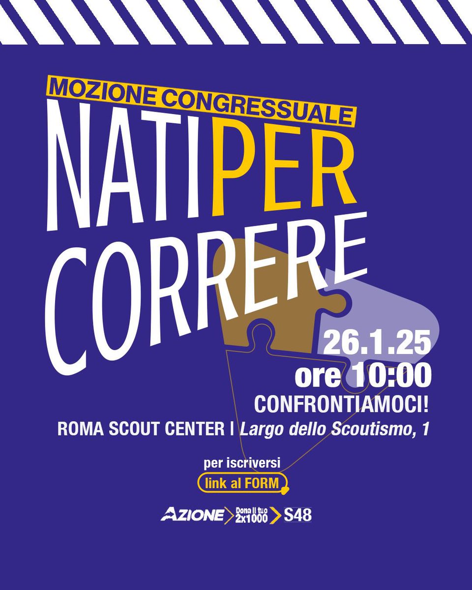 Siamo #NatiPerCorrere! Con <a href="/CarloCalenda/">Carlo Calenda</a> <a href="/Azione_it/">Azione</a> <a href="/Roma_in_Azione/">Roma in Azione</a> 

Ricostruiamo insieme un’Italia più forte e coraggiosa.
🗓️ Domenica 26/01/25 ore 10:00
📍 Roma Scout Center

Partecipa alla mozione congressuale! 

ISCRIVITI QUI:
docs.google.com/forms/d/e/1FAI…