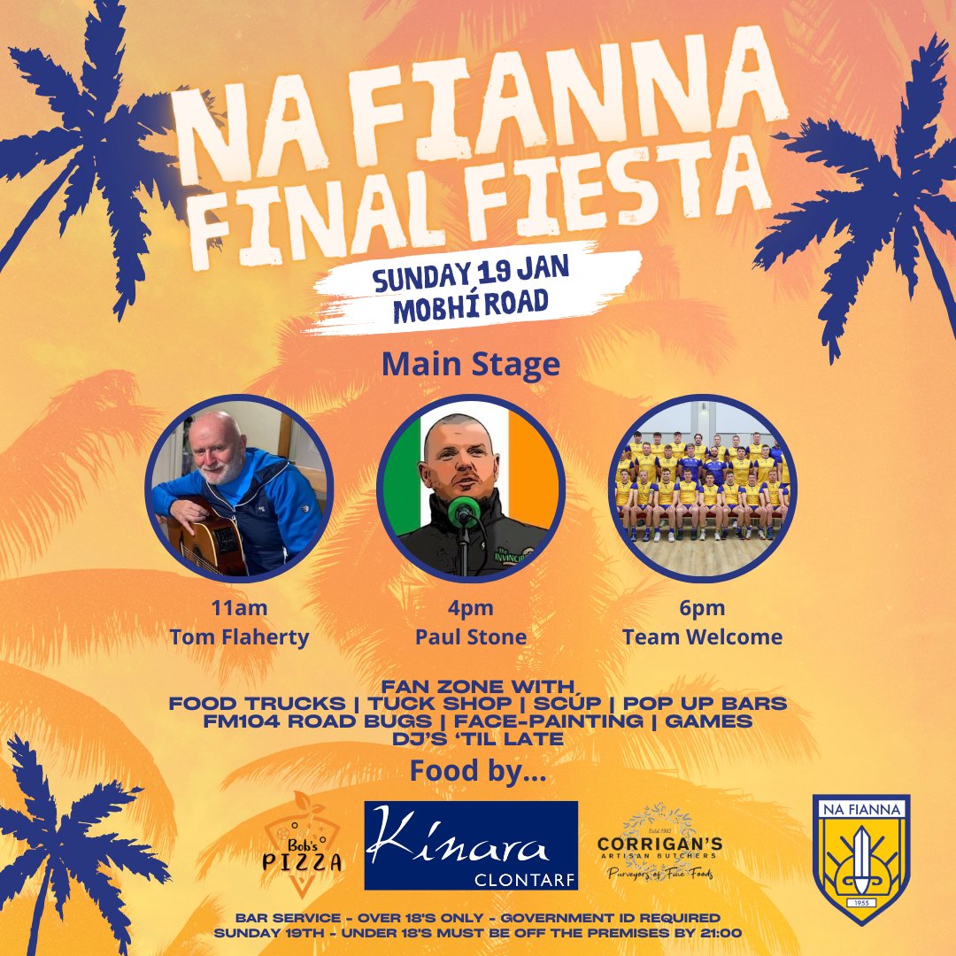 clgNaFianna's tweet photo. 🚨 Here we go! 🚨

Na Fianna Final Fiesta..

Sunday is the big one... and what a day we have in store.

Music with TomFla before we parade to Croker, Paul Stone serenading us on our return before we welcome our heroes home.

Food, drink, craic agus ceol. Sure where else would you want to be!

#NaFiannaAbú💙💛
