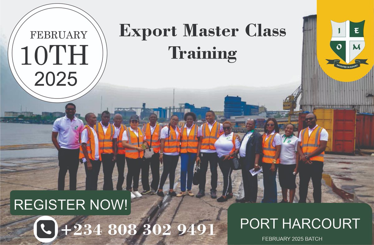 ieomng's tweet photo. @Voiceofigbos "Increase your income this 2025 by mastering the export business!

Join our Export Masterclass and gain:

Expert insights into global trade
Practical knowledge on export procedures
Strategies to navigate international markets https://t.co/K6Hg7xrOTn
