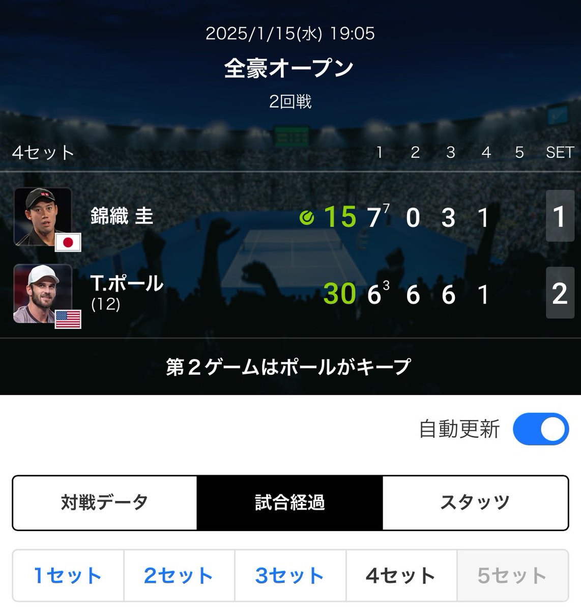 strings_pro's tweet photo. 錦織の試合、ライブスコアラーですらクソ面白くて笑う https://t.co/czRLB5hE9G