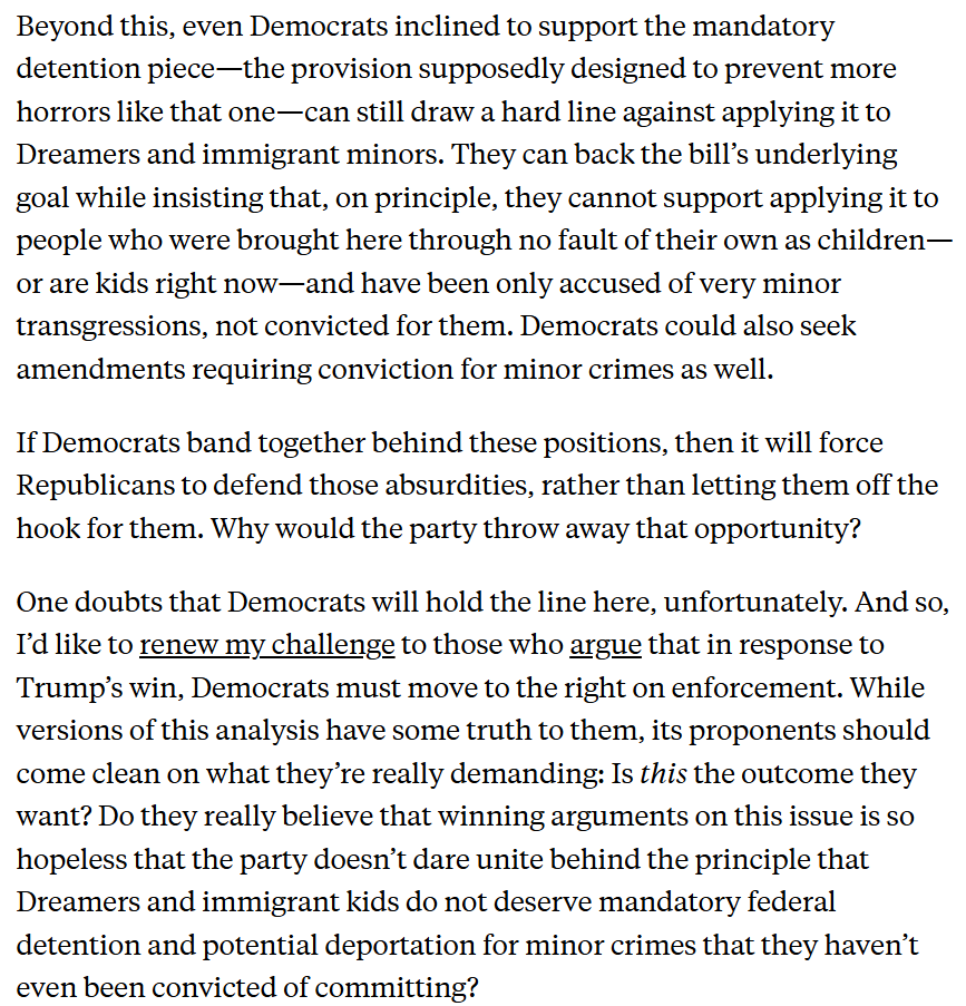 GregTSargent's tweet photo. Here's the thing. Even Dems who think they have to back the Laken Riley detention mandate can at least demand the exemption of Dreamers /minors. This argument isn't *that* hard to make. It's a principled stand that puts *Republicans* in a tough spot!

https://t.co/eZ7UTH5D0r https://t.co/u61gesqRL4