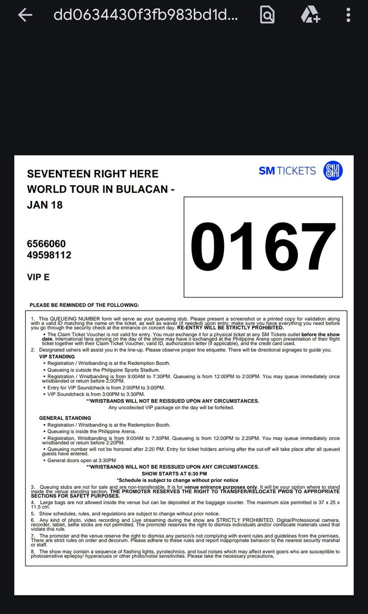wwzmg's tweet photo. Timestamp: 12-10-2024 04:54:59PM (December 10,2024)
QN: 167

Visible control number and ticket id
????????????????????????????????????????????? https://t.co/e7pZI9l2e1