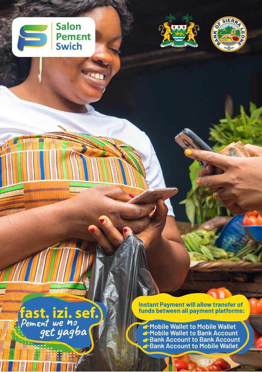 Instant payment switch is live.. Go to your Bank or Mobile money operator and get registered to start sending money safe and easy.
#salone 
#financial inclusion
#Bank of Sierra Leone