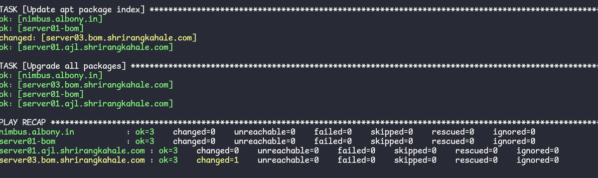 AlbonyCal's tweet image. Ansible ftw! 
Patched all the hosts using a single command 

#linux #rsync #devops