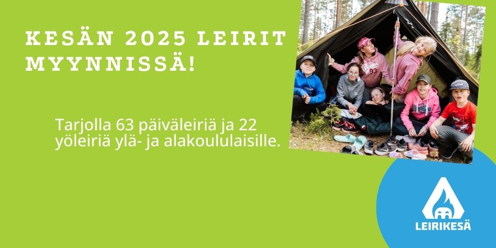 Ho-hoi, Leirikesän kesän 2025 leirit ovat nyt myynnissä. Tarjolla yö- ja päiväleirejä kaikille 7–16-vuotiaille lapsille läpi kesän. 

#lastenleirejä #kesäleirit 

Tutustu &amp; varaa ➡️ leiri.fi/tietoa-meista
