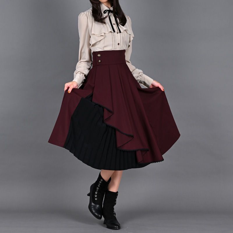 Pick up】フリンデルスカート ボルドー 蝶のように軽やかなドレープと