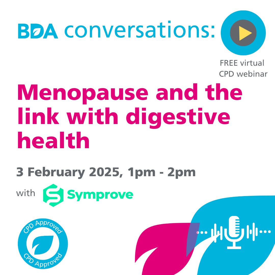 #Advert | Join us and menopause dietitian <a href="/DenbyNigel/">NigelDenbyMenopauseDietitian</a> for a free CPD approved comprehensive update on menopause and digestive health webinar to hear about what happens to the gut microbiome as hormones change.

Supported by <a href="/symprove/">Symprove</a>

Register here ➡ bda.uk.com/events/calenda…