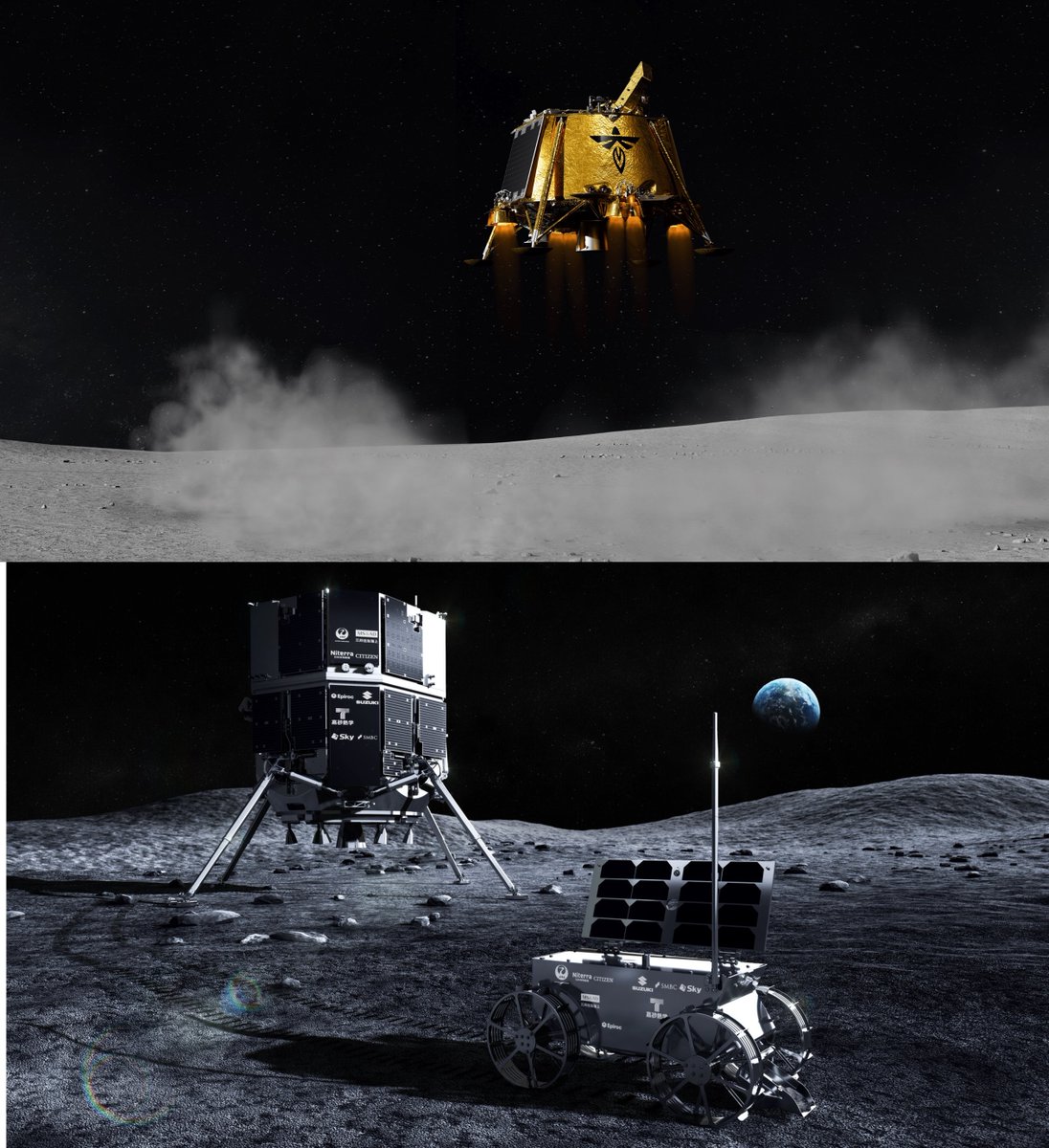 Two spaceships are on their way to the Moon, launched together last night by <a href="/SpaceX/">SpaceX</a>. Soft landings to Blue Ghost (top) and Resilience (bottom)!
space.com/space-explorat…