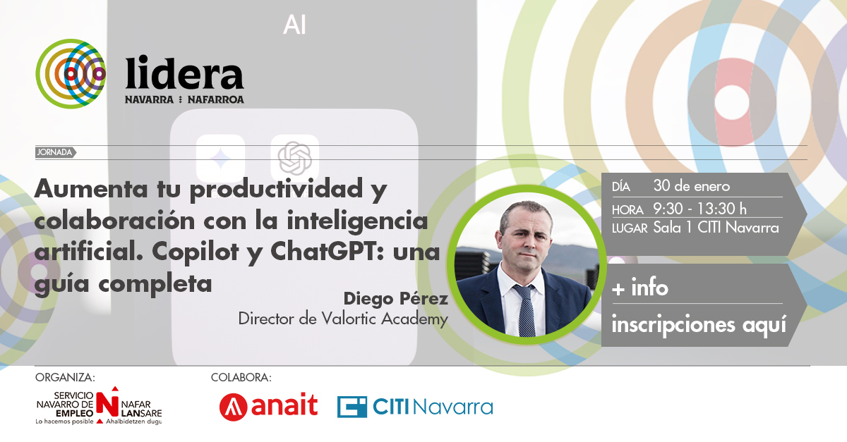 💡 Aprende a utilizar #ChatGPT y #Copilot para optimizar tu día a día profesional, mejorar la productividad y destacar en el uso de herramientas clave como Microsoft 365.

🗓 30/01
📍CITI Navarra

Inscríbete ya: 🔗administracionelectronica.navarra.es/EmpleoFormate.…

#NavarraLidera2025 #IA