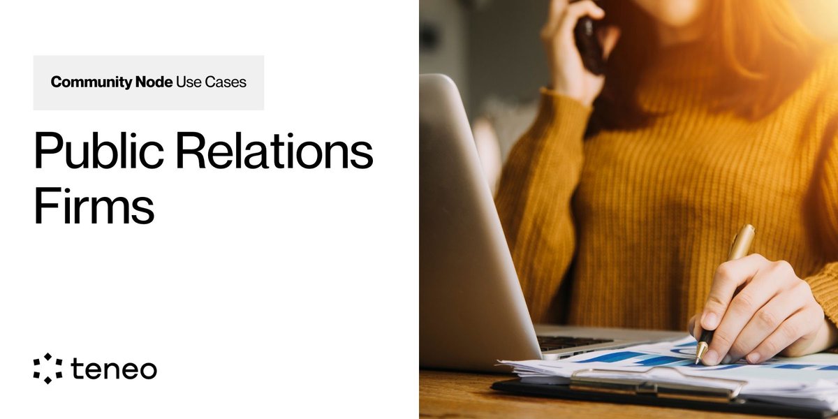 𝗥𝗲𝗮𝗹-𝗧𝗶𝗺𝗲 𝗜𝗻𝘀𝗶𝗴𝗵𝘁𝘀 𝗳𝗼𝗿 𝗣𝗥 𝗙𝗶𝗿𝗺𝘀 📰

Public Relations is all about staying ahead of the story. With the Teneo Community Node, PR teams can monitor 𝗿𝗲𝗮𝗹-𝘁𝗶𝗺𝗲 𝘀𝗲𝗻𝘁𝗶𝗺𝗲𝗻𝘁 around their clients, allowing them to:

☑️ Act quickly in a crisis to