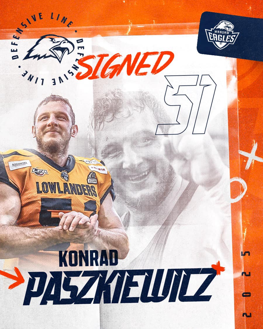 WarsawEagles's tweet image. 💣BOOOM💣
Z przyjemnością ogłaszamy, że w sezonie 2025 do naszej drużyny dołączą:

🟠 Konrad Paszkiewicz DL
🔵 Eryk Paszkiewicz DL
🟠 Adam Dobkowski LB
🔵 Mateusz Dzioban DB 

🦅🏈🔥

#StayHungry #StayFly #WarsawEagles #PFL1 #CEFL