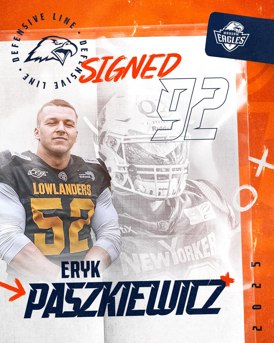 WarsawEagles's tweet image. 💣BOOOM💣
Z przyjemnością ogłaszamy, że w sezonie 2025 do naszej drużyny dołączą:

🟠 Konrad Paszkiewicz DL
🔵 Eryk Paszkiewicz DL
🟠 Adam Dobkowski LB
🔵 Mateusz Dzioban DB 

🦅🏈🔥

#StayHungry #StayFly #WarsawEagles #PFL1 #CEFL