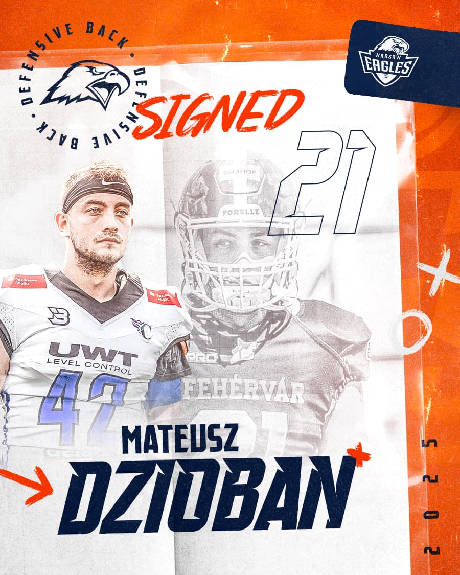 WarsawEagles's tweet image. 💣BOOOM💣
Z przyjemnością ogłaszamy, że w sezonie 2025 do naszej drużyny dołączą:

🟠 Konrad Paszkiewicz DL
🔵 Eryk Paszkiewicz DL
🟠 Adam Dobkowski LB
🔵 Mateusz Dzioban DB 

🦅🏈🔥

#StayHungry #StayFly #WarsawEagles #PFL1 #CEFL