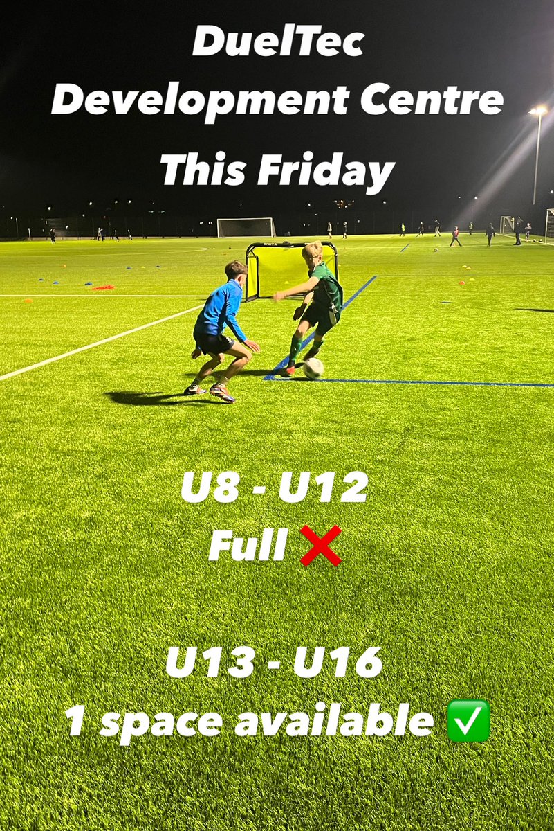 Limited availability in our development centre session this Friday‼️

Book now // duelteccoaching.com

⚽️ ⚽️