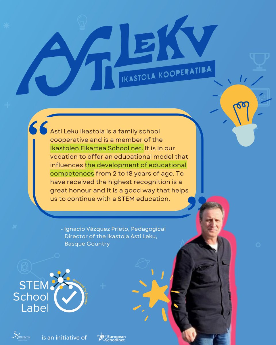 STEM School Label (@stem_label) on Twitter photo 🌟 Big news! Congratulations to Asti Leku Ikastola for earning the Expert School label! 🎓✨ Their dedication to STEM education is shaping bright futures from ages 2 to 18. 🚀🔬
ℹ️ stemschoollabel.eu/news/detail?ar… 🌟 Big news! Congratulations to Asti Leku Ikastola for earning the Expert School label! 🎓✨ Their dedication to STEM education is shaping bright futures from ages 2 to 18. 🚀🔬
ℹ️ stemschoollabel.eu/news/detail?ar…