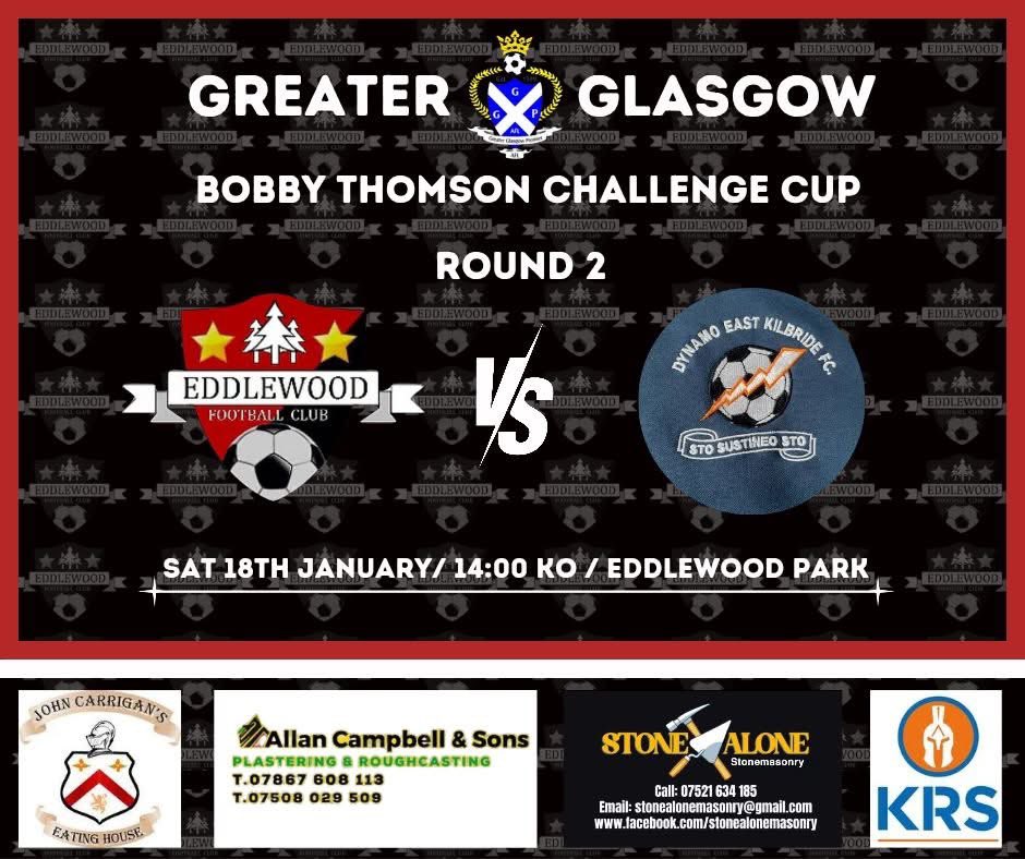 eddlewood_afc's tweet photo. Now with things looking more promising on the weather front we look certain to make our return this Saturday.

A tough cup tie awaits as we take on a Dynamo East Kilbride side sitting 2nd in division 2 in the Bobby Thomson Challenge Cup 🔴⚫️

⚽️ Eddlewood 🆚️ @dynamoekfc ⚽️ https://t.co/1Vy06DzLC5