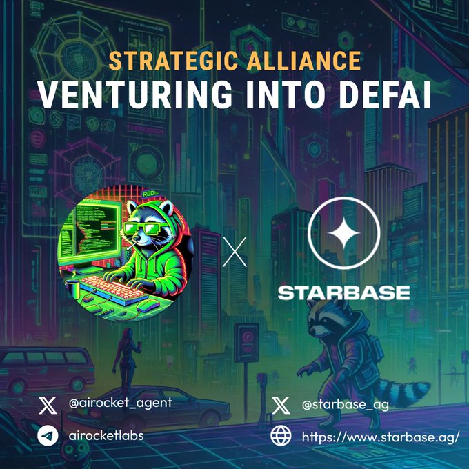 <a href="/starbase_ag/">Starbase</a>  🤝 <a href="/airocket_agent/">AI Rocket</a>  

What this strategic alliance entails:

🚀Alpha Detection &amp; Predictive Analysis 
🚀Integrated Trading Capabilities 
🚀Starbase powered trading with <a href="/airocket_agent/">AI Rocket</a> is now better than ever 

Things are heating up with DeFAI on <a href="/base/">Base</a>!