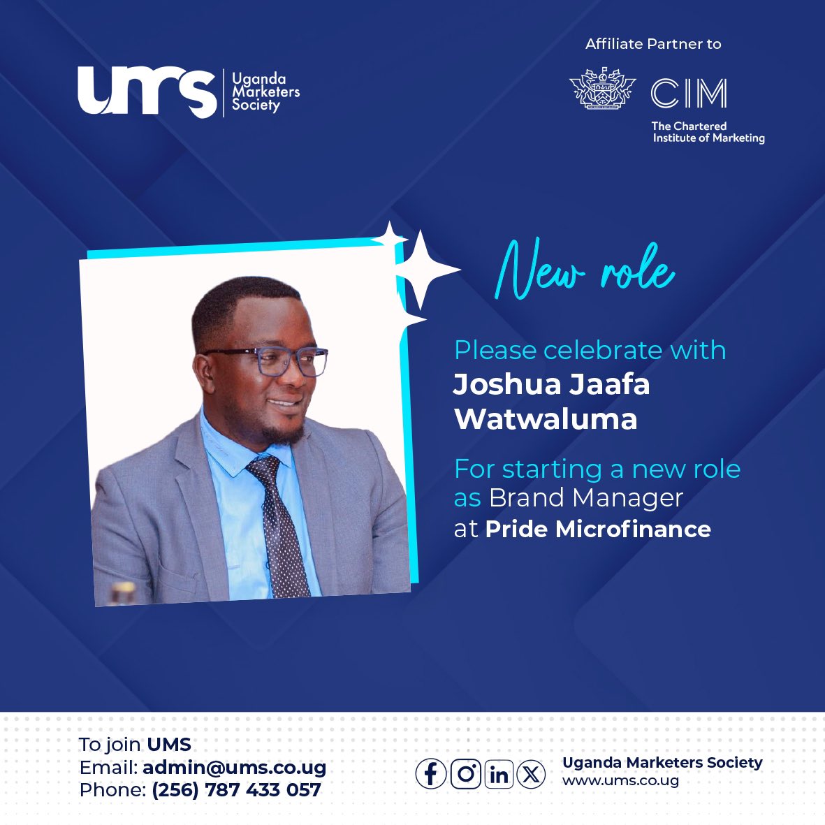 UMS_Marketer's tweet photo. ⭐#CelebratingMemberAchievements!

Join us to congratulate UMS Member,  @JaafaJosh on his new role  as Brand Manager @Prideug 

Wishing you success &amp; fulfilment in this exciting new chapter.

To join UMS, click here for more info; https://t.co/hLtxCtFQ0J https://t.co/ByBb5132ys