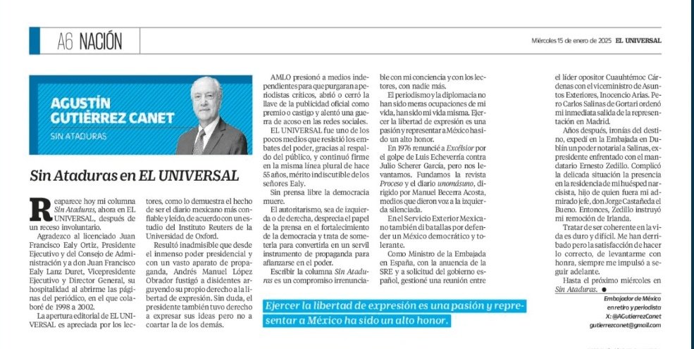 Tratar de ser coherente en la vida es duro y difícil. Me han derribado pero la satisfacción de hacer lo correcto, de levantarme con honra, siempre me 
impulsó a seguir adelante.
Mi columna Sin Ataduras en <a href="/El_Universal_Mx/">El Universal</a> a partir de hoy
A los estimados lectores gracias siempre