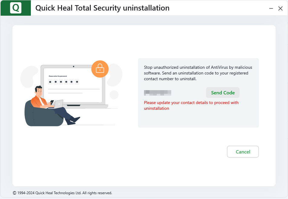 punjanin's tweet photo. @quickheal now won't let you uninstall their software from your machine without sending an OTP! in the name of security! And if you number's been used to install QH on few machines then it won't send the code even - it'll ask you to update contact info - so, basically, https://t.co/mSIcWlgNA6