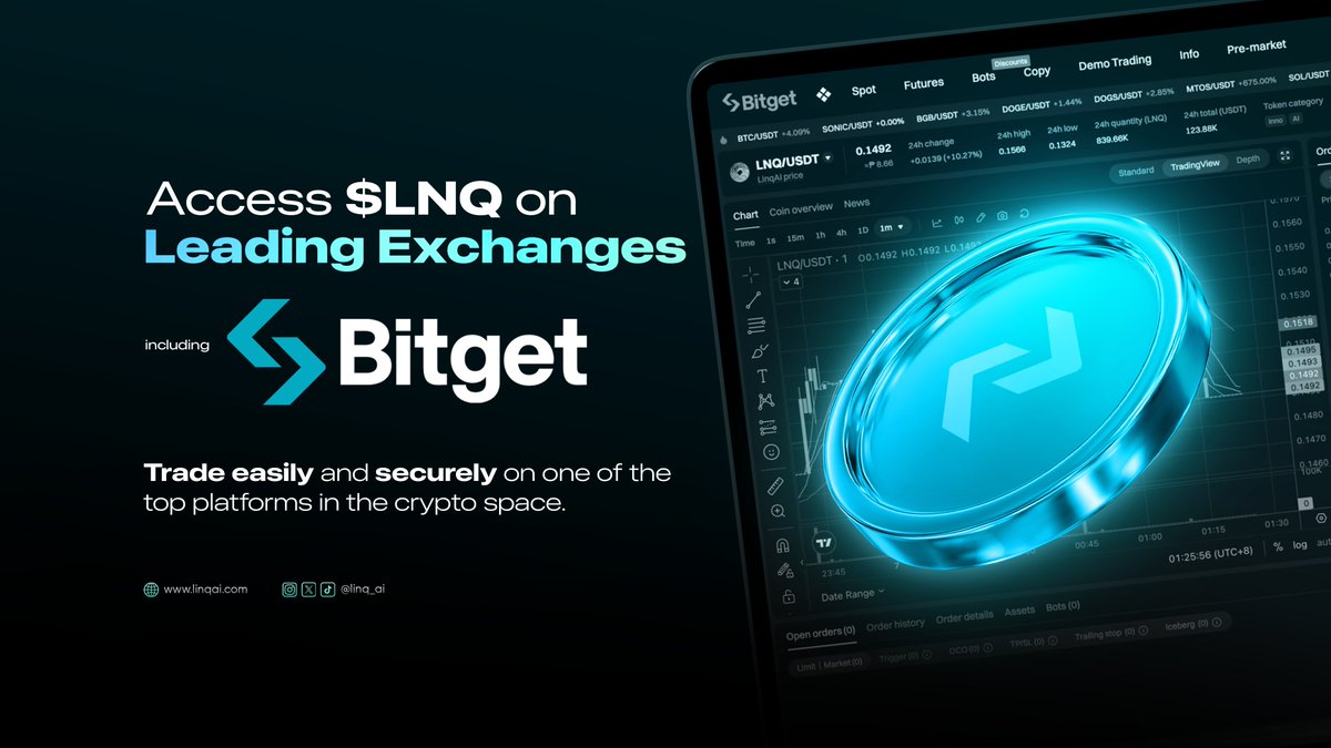 linq_ai's tweet photo. 💼 Exchange Spotlight: Bitget

Founded in 2018, @bitgetglobal has become a top choice for crypto traders, with over $10 billion in daily trading volume. It’s a trusted platform for seamless and secure trading.

✨ Key Features:

- Easy to Use: Trade $LNQ with just a few clicks
- Strong Security: Protects your assets with top-level security
- Variety of Options: Spot trading, futures, and more
- Global Reach: Reliable service for traders worldwide

$LNQ is listed on Bitget—take a look and explore the possibilities! 🌐

$LNQ | $BGB