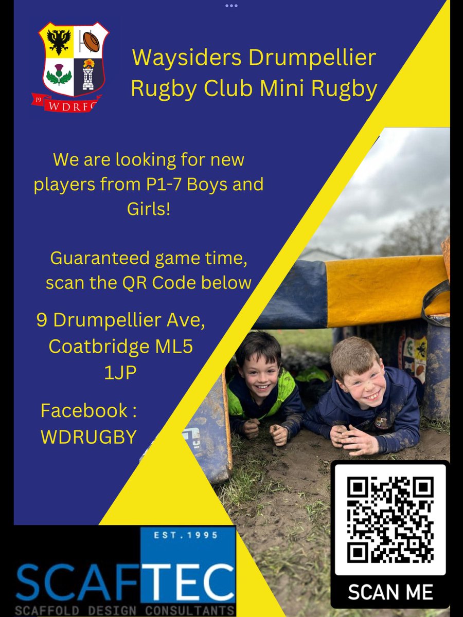 Interested in rugby? Why don’t you give <a href="/WDRFC1993/">WaysidersDrumpellier</a> a try? 🏉 <a href="/GlenboigPrimary/">Glenboig Primary School</a>