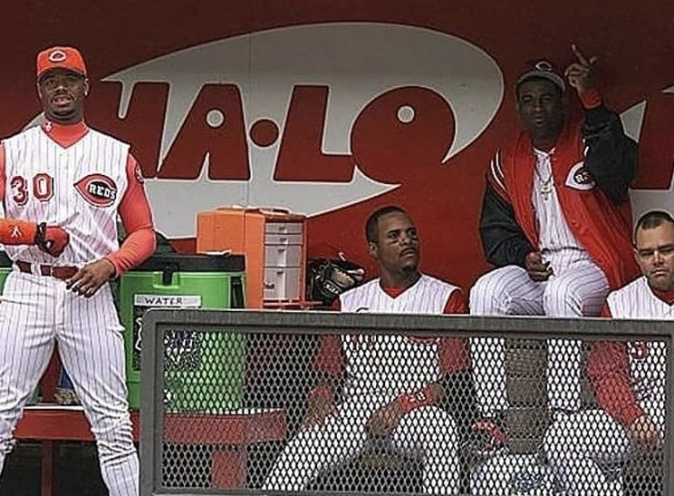 nut_history's tweet photo. Deion Sanders trending?  Got to post one of my all-time favourite pictures.

Ken Griffey Jr, Barry Larkin, Deion Sanders and Dante Bichette.  Quite the crew. https://t.co/XDDbjB0Kb3