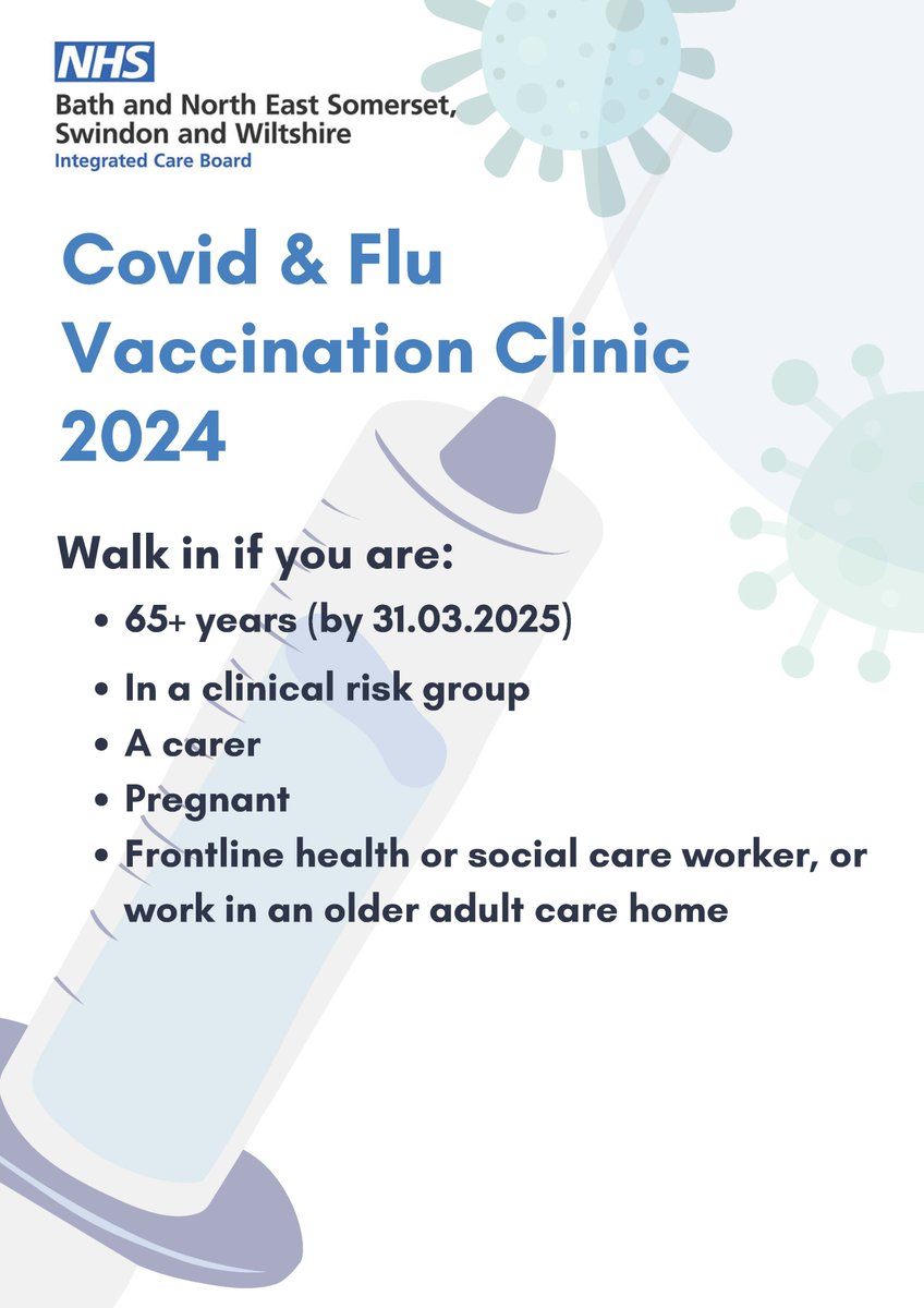 Come to the pop up Covid &amp; Flu vaccination clinic at the Seymour Community Hub, 80 Charles Street, BA14 8ND on Friday 17th January between 10:30am and 1:30pm.