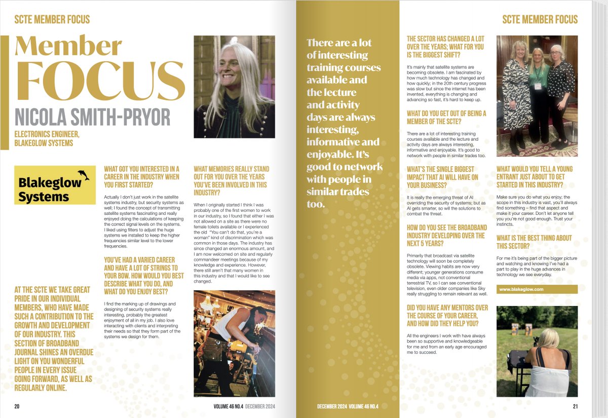 Our SCTE Member Focus features Nicola Smith-Pryor of Blakeglow Systems, whose expertise in electronics has broken new ground for women in our industry and we felt it was time to celebrate her achievements. Thanks for your continued support Nikki!

online.flippingbook.com/view/975811739…