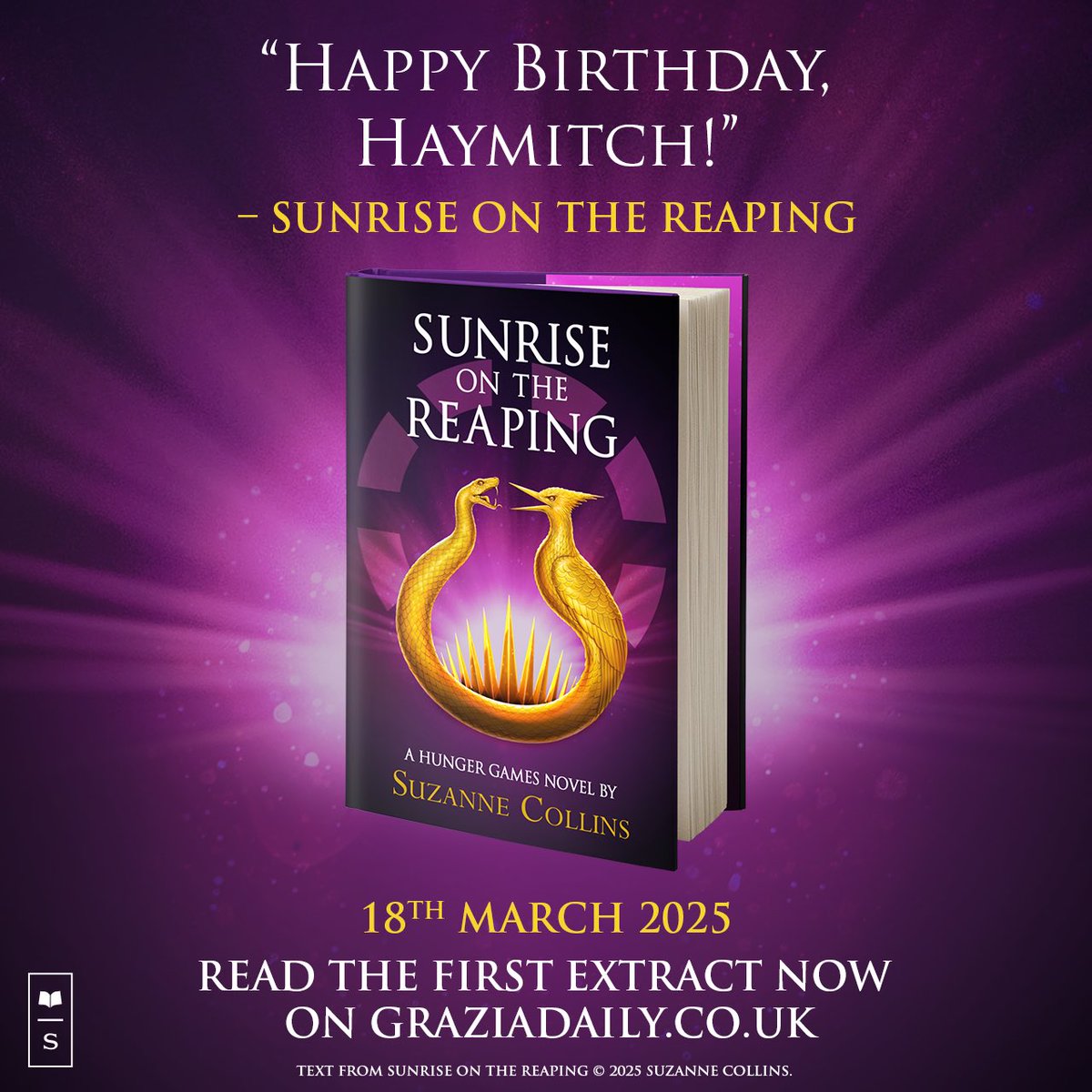 “Happy Birthday, Haymitch!”
 
Read the first extract of Suzanne Collins’ Sunrise on the Reaping on Grazia Daily.

graziadaily.co.uk/life/books/exc…

#ReadSunrise #SunriseOnTheReaping #HungerGames